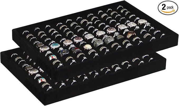 Coward 2Pcs/Set Black Velvet Stackable Ring Organizer Tray, Velvet Ring Earring Stud Jewelry Display Holder Tray for Store Selling or Home Show Storage