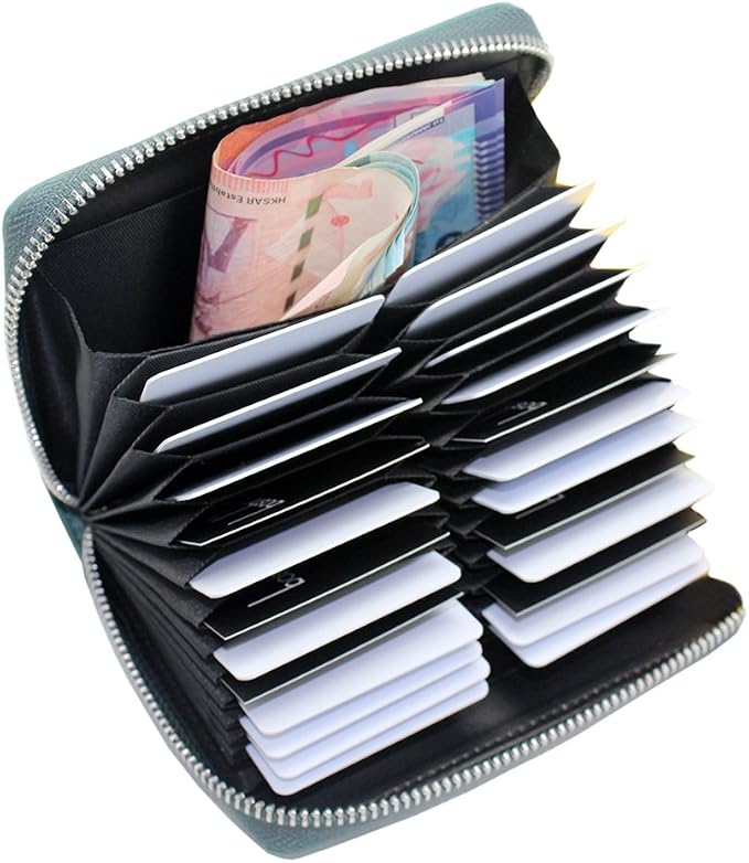 RFID Blocking 24 Slot Credit Card Holder Wallet Real Leather Multi Card Organizer Wallet with Zipper