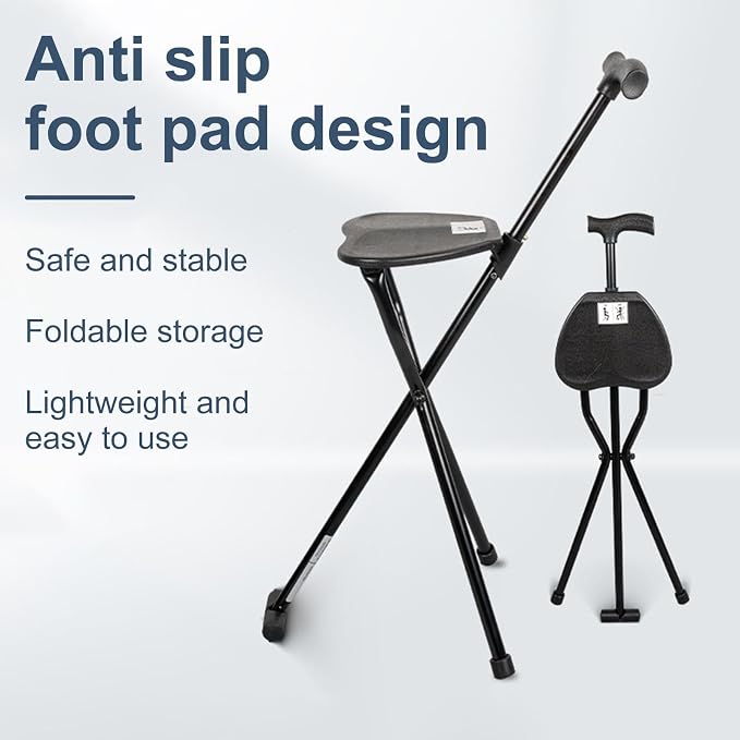 Folding Cane Walking Stick with Seat - 2 in 1 Cane Seat Stool Portable Mobility Aid Chair for Women Man,Lightweight Crutch Stool Walking Canes with Seats for Seniors Elderly, Holding 300lbs