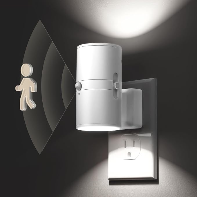 L LOHAS LED Motion Sensor Night Light, Bright Night Light, Dimmable 0-100LM | 5000K Daylight White, Motion Activated Nightlight, Motion Sensor Light Indoor, Hallway Bathroom Kitchen,[White Shade,2 Pack]