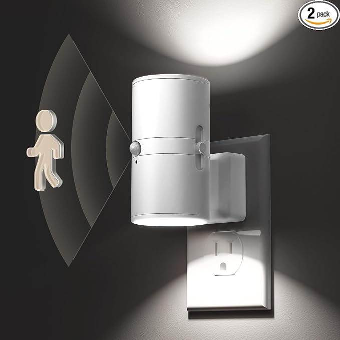 L LOHAS LED Motion Sensor Night Light, [2 Pack] Bright Night Light, 5000K Daylight White, Motion Activated Nightlight, Dimmable 0-100LM, Motion Sensor Light Indoor for Kids Hallway Bathroom Kitchen