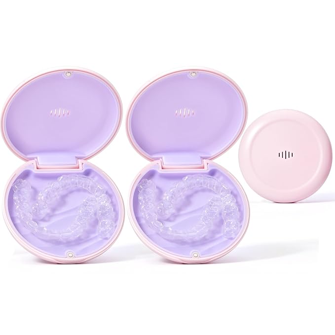 2 Pack Retainer Case Ultra-slim Aligner Case with Vent Holes Removable Inner Tray Silicone for Easy Cleaning (2Pack Pink Purple)