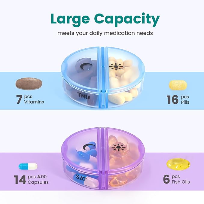 Sukuos Large Weekly Pill Organizer 2 Times a Day, Daily Pill Box 7 Day Easy to Open with Double Protection, AM PM Pill Case for Medicine/Vitamin/Fish Oil/Supplements