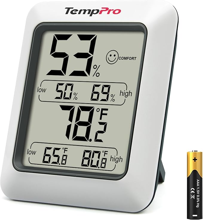 TempPro TP50 Digital Hygrometer Indoor Thermometer Room Thermometer | Humidity Meter Humidity Gauge with Temperature Humidity Monitor for House Office Celler Greenhouse RV (Previously ThermoPro)