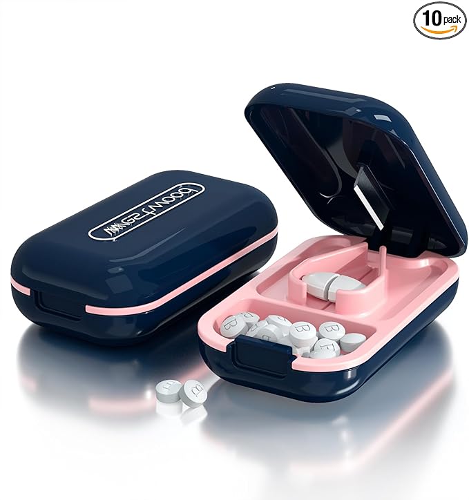 DUBSTAR Small Pill Cutter, Pill Cutter Splitter for Small and Tiny Pills, Portable Pretty Pill Cutters for Large Pills, Cuts Vitamins Tablets for Purse Pocket (Pill Cutter, Blue)