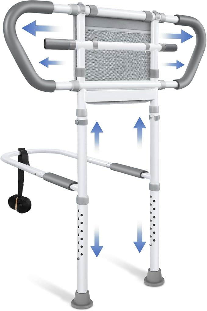 Bed Rails for Elderly Safety 400lb, Adjustable Assist Handle with Pocket | Fits frames 13.19"-19.16". Steel frame holds 400 lbs. Non-slip handle & rubber feet. No-tool assembly