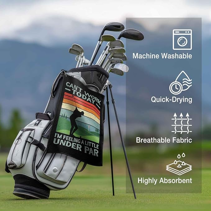 Funny Golf Towel with Clip,Golf Bag Accessories for Women,"Can't Work Today, Feeling Under Par"Golf for Mom Grandma Men,16x24inch Microfiber golf towels,Birthday Christmas Retirement Golfer Gifts