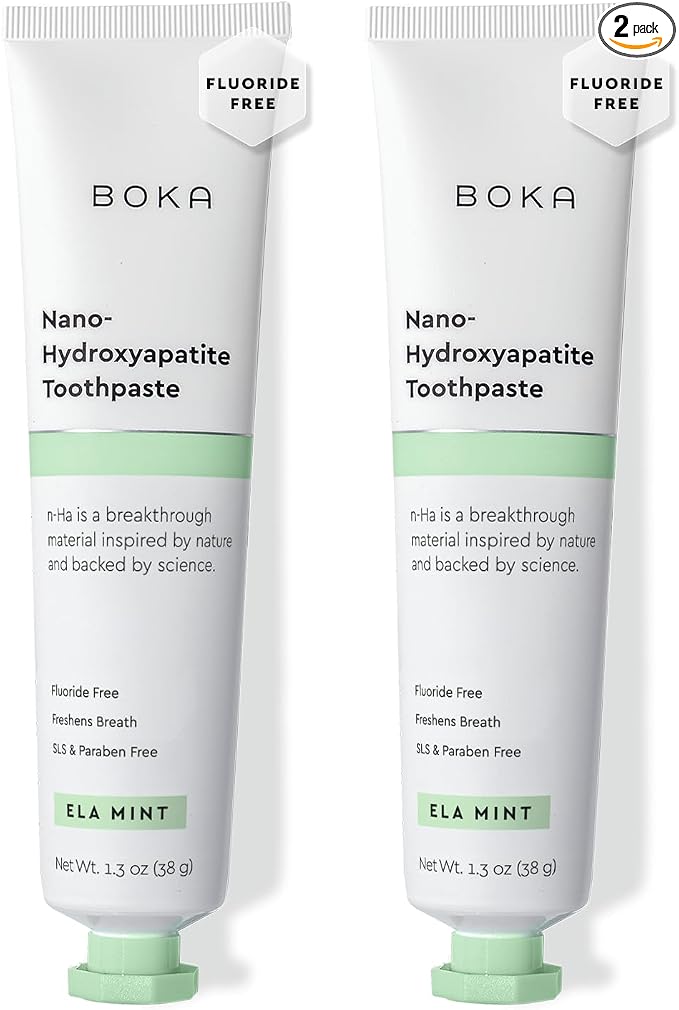 Boka Fluoride Free Toothpaste, Nano Hydroxyapatite Toothpaste, Appropriate for Sensitive Teeth - for Adult Oral Care - Ela Mint Flavor, 1.3 Fl Oz 2Pk