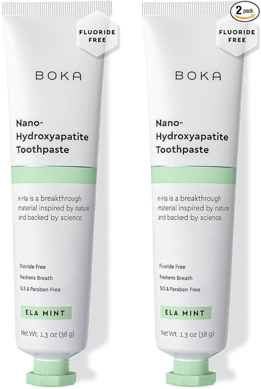 Boka Fluoride Free Toothpaste, Nano Hydroxyapatite Toothpaste, Appropriate for Sensitive Teeth - for Adult Oral Care - Ela Mint Flavor, 1.3 Fl Oz 2Pk
