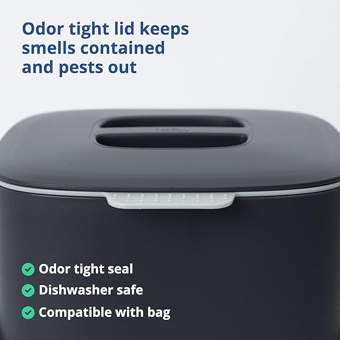 Blue Ginkgo Kitchen Compost Bin, 2.6L Countertop Compost Bin, Dark Grey | Odor-Tight. Filter-Free. Dishwasher Safe. (Standard)