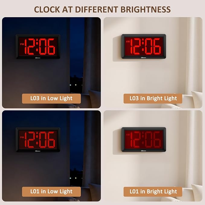 Soobest 9.5 Inch LED Digital Wall Clock Battery Operated, Auto & Manual Dimmer Display, Easy to Read Big Digits with Alarm for Seniors, Modern Decor for Living Room, Bedroom, Office (3.2" Numbers)