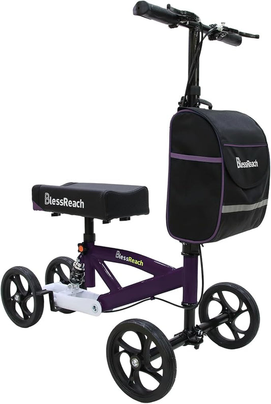 Steerable Knee Walker Deluxe Medical Scooter for Foot Injuries Compact Crutches, with Dual Rear on-Wheel Brake and Shock Absorption Under The Knee pad
