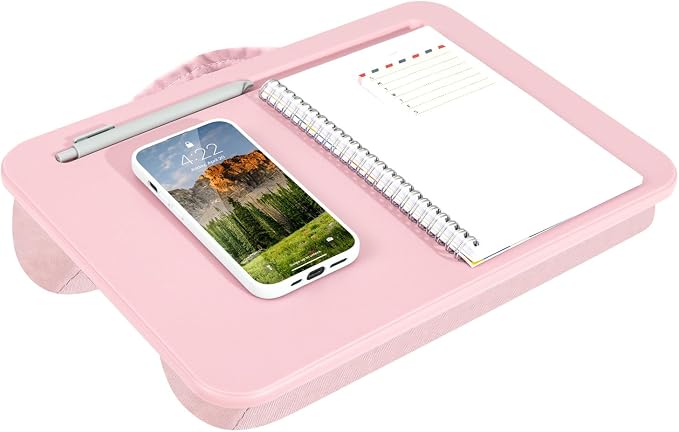 LAPGEAR Compact Lap Desk – Rose Quartz, Fits 14" Laptops | Microbead Cushion, Built-In Pencil Slot, Carry Handle, Fits Standard Letter-Size Paper (8.5" × 11")