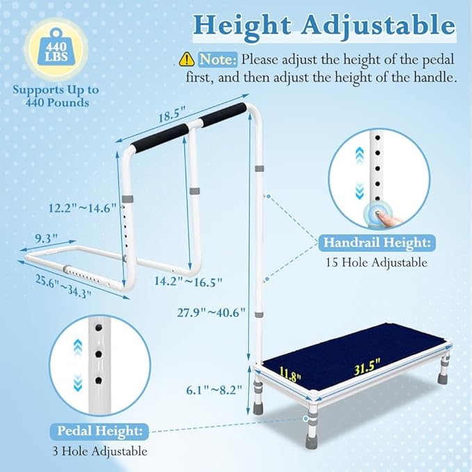 Bedside Steps for High Beds Step Stool with Handle for Elderly Bed Guard Rails for Adults Fall Prevention Devices Bed Cane Assist Bar Handrails Seniors Wide Platform Footstool (31.6"- Stool)
