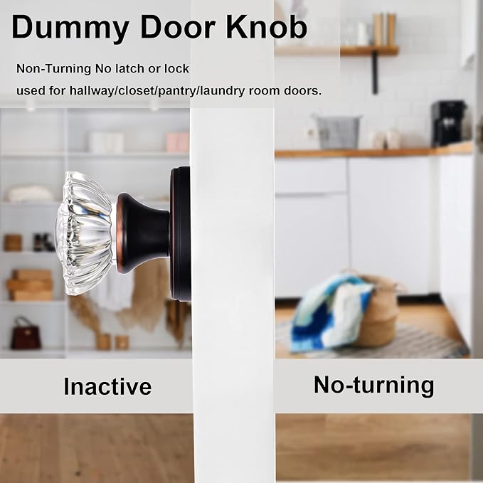Glass Door Knobs Interior, Crystal Dummy Door Knobs for Hall and Closet, Oil Rubbed Bronze (4 Pack) | for Hall and Closet, Oil Rubbed Bronze (4 Pack)