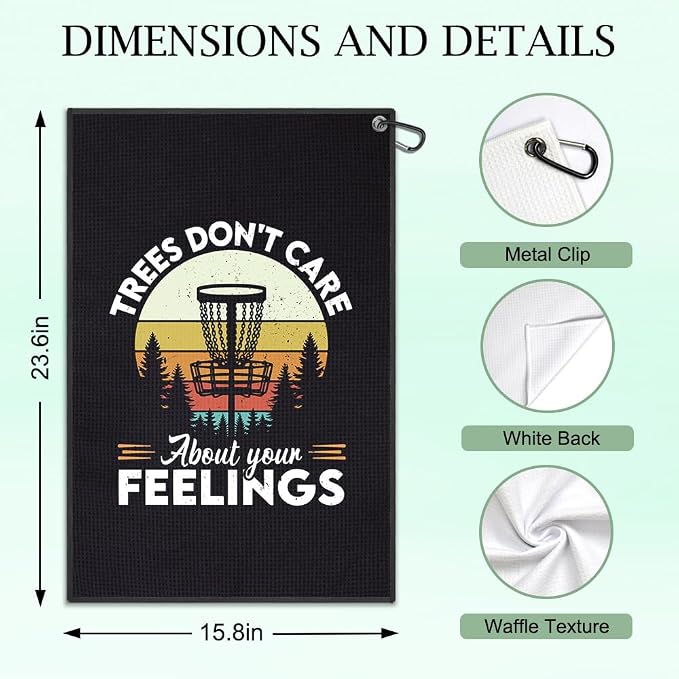 DYJYBMY Trees Don't Care About Your Feelings Printed Disc Golf Towel with Clip, Funny Sport Towel for Disc Lovers Golfer, Father's Day Appreciation Retirement Gifts for Husband Dad Grandpa Golf Lover