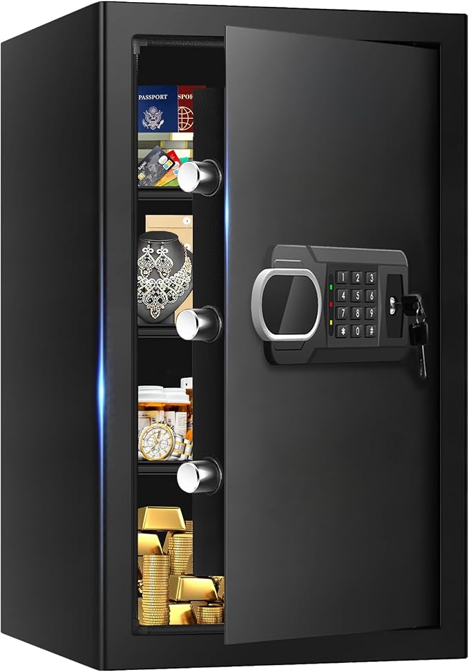 3.4 Cuft Large Home Safes Water and Fireproof with Digital Keypad & Key Lock, Security Safes for Home with DIY Removable Shelf, Anti-Pry Safe Box for Money Documents Jewelry, 19.69"H x13.78"W x 12.2"D
