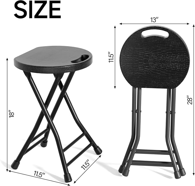 LEDLAY18 Inch Folding Stool with Handle - 500LBS Capacity Portable Foldable Stool with Non-Slip Feet, Heavy-Duty Steel & Plastic Collapsible Stool for Indoor Outdoor Use, Black