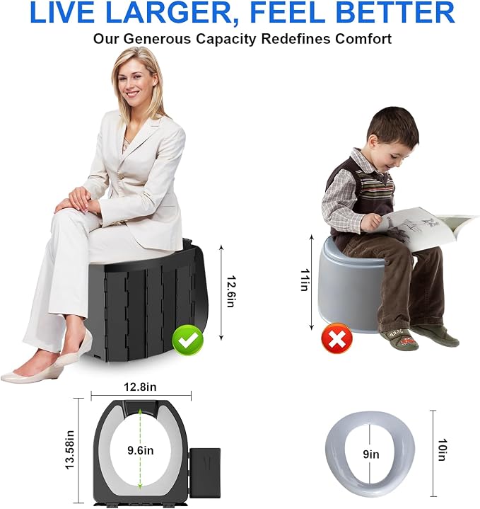 Portable Toilet for Adults, Foldable Camping Toilet Travel Floding Potty with Lid & Paper Holder, Upgrade Water Barrier,Compact Lightweight Design for Car/RV/Hiking/Beach/Camping,450lbs Capacity