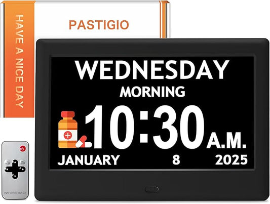 2025 NEW, Digital Clocks, 7'' Dementia Clock with Date and Time for Elderly, Auto-Dimming, 12 Reminders & 6 Alarms, Button & Remote Control, Auto DST, Digital Calendar for Seniors Large Display