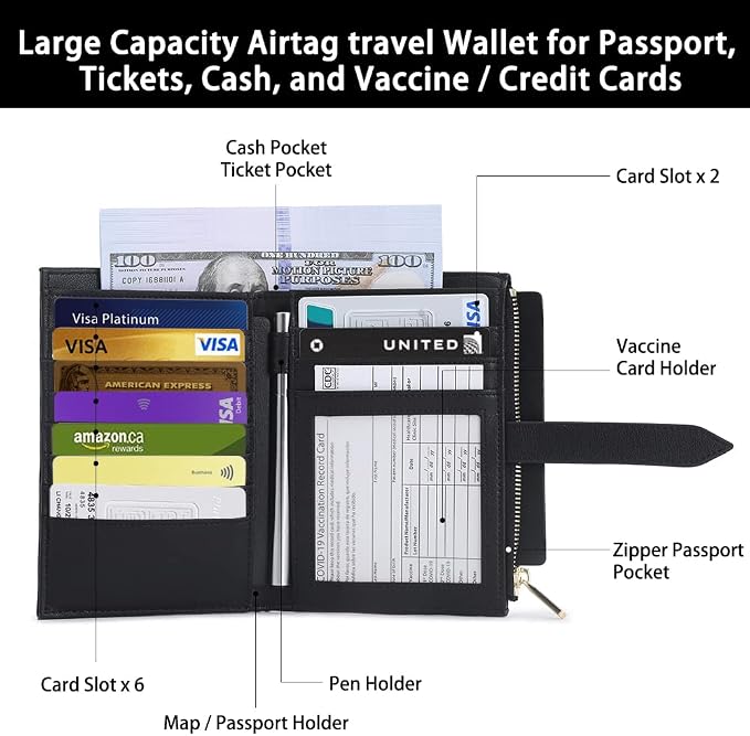 Passport Holder for Family,RFID Travel Document Organizer for Women,RFID Passport Wallet with Airtag Holder,Family Passport Protector Case, Anti-Lost Travel Essentials