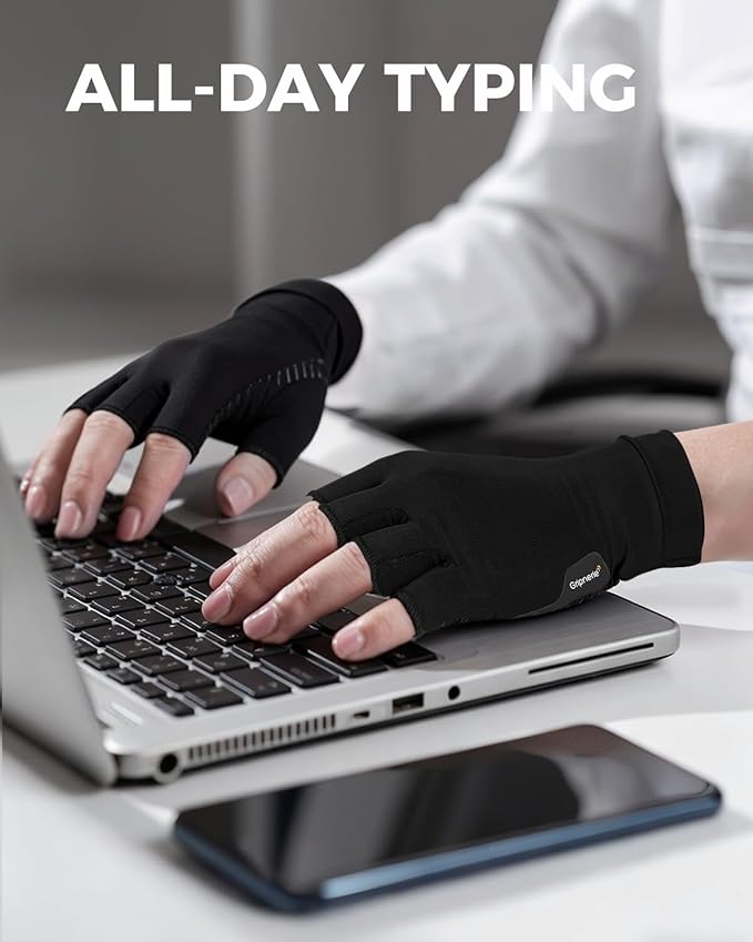 Copper Compression Gloves for Arthritis - Open Finger, Set of 2 Pairs (4 Gloves) - For Men & Women, Hand Support for Typing & Daily Wear, Helps Ease Stiffness & Swelling