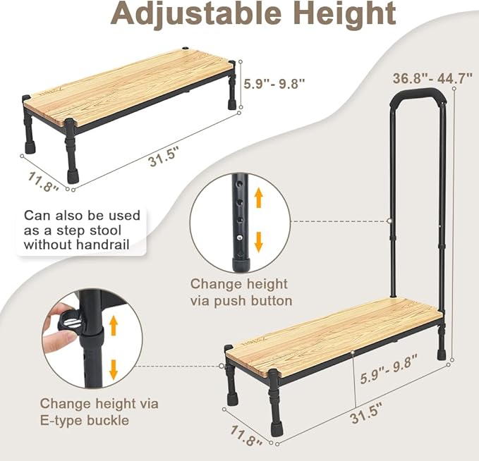 Medical Step Stool with Handle for Elderly Foot Stool Bed Steps for High Beds Adults Seniors Bedside Step Stool with Handrail Bed Stairs Bathtub Steps Platform Car Safety Handicap Step