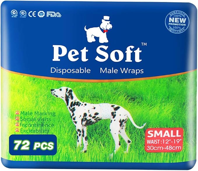 Pet Soft Disposable Male Dog Wraps - Dog Diapers for Male Dogs, Puppy Diapers 72pcs Small
