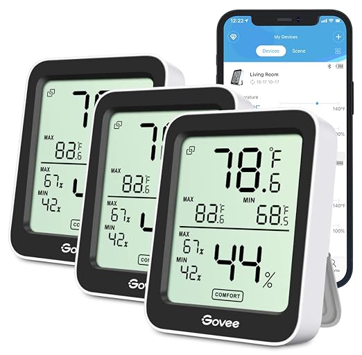 Govee Indoor Hygrometer Thermometer 3Pack H5075 with Bluetooth App Control | Room Temperature Humidity Meter, 164t Remote Monitor, Smart Alerts, 2 Years Data Storage Export, for Bedroom Wine Cellar