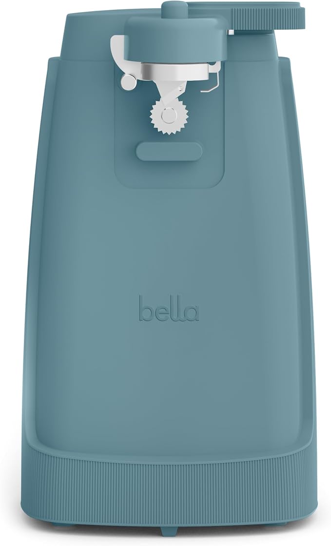 bella Electric Can Opener and Knife Sharpener, Removable Cutting Lever, Cord Storage, Stainless Steel Blade, Surf