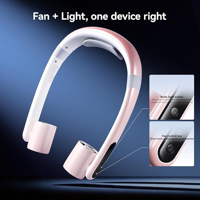VAVOFO Portable Neck Fan with Book Light, Hands Free Wearable Cooling Fan | 6000mAh Rechargeable, 3 Speeds, 250° Adjustable, Ideal Gift for Reading, Travel, Office, Hiking, Fishing & Sports
