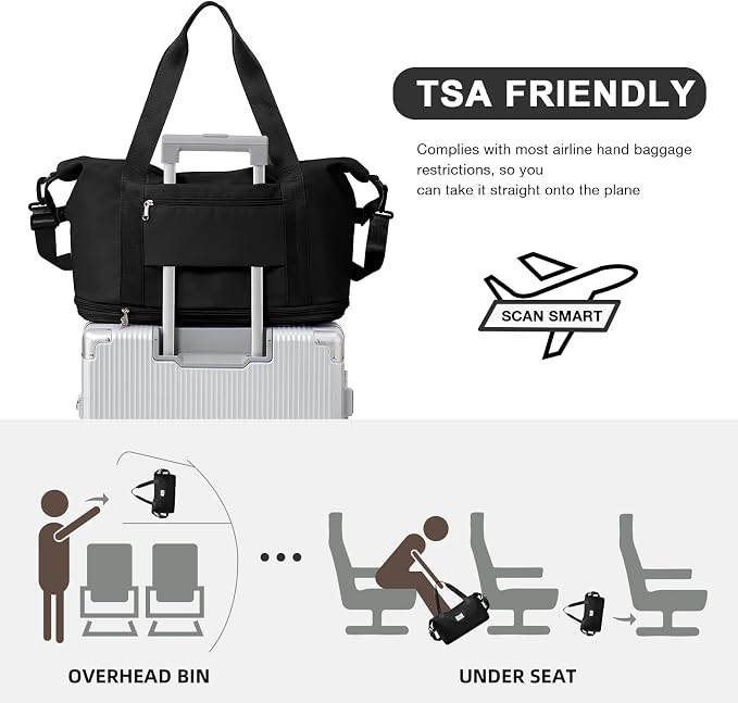 Travel Duffel Bag, Sports Tote Gym Bag, Shoulder Weekender Overnight Bag for Women