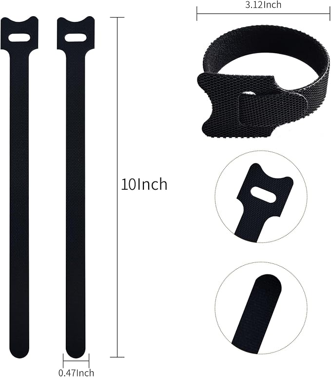 120 PCS 10 Inches Black Reusable Cable Ties,Multi-purpose Adjustable Cord Straps,Cable Organizer,Cord Wrap and Hook Loop Cords Management,Adjustable Cord Ties for Home,Garden,Office,Data Centers