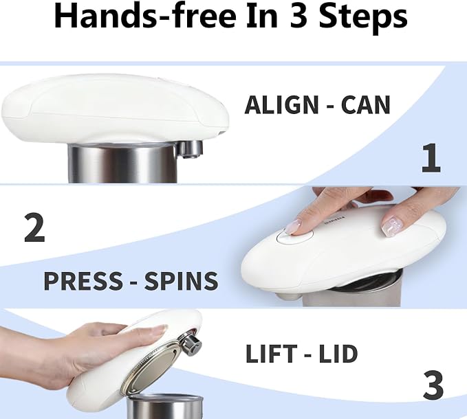 Automatic Electric Can Opener for Seniors for Kitchen:Anyone can Hands Free,One Touch Opener,Durable Blades,Rechargeable, Smooth Edge, Lightweight Small Size, Black (White)
