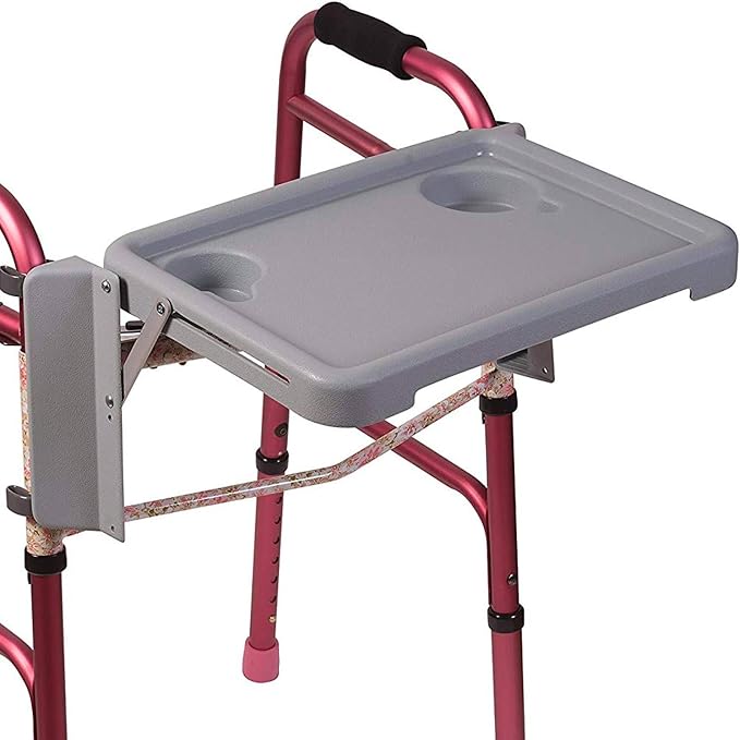 DMI Walker Tray with Cup Holders for Folding Walkers, Mobility Accessory Tray Table Fits Most Standard Walkers