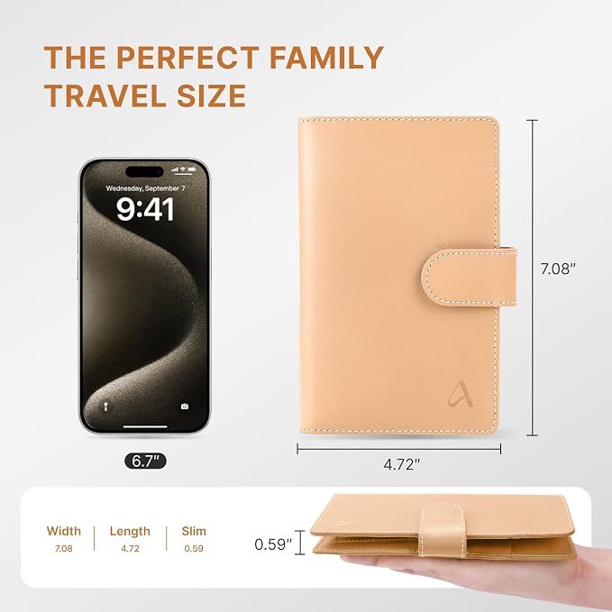 ALLIVE RFID Blocking Passport Wallet with AirTag Slot, Genuine Leather Passport Holder for Family Travel of 4, Travel Essentials & Gift, Airport Must-Have (Beige)