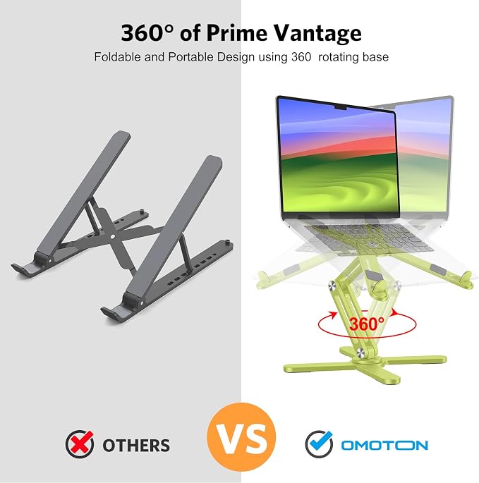 OMOTON LA10 360° Rotating Laptop Stand Riser Foldable for Desk, Citron | Aluminium Aolly, Adjustable Height Angles, Collaborative Work, Easy Storage, Fits Laptops up to 17", for MacBook Pro/Air HP