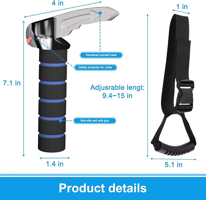 Shouken Elderly Car Handle Assist,Car Door Handle for Elderly,Support Multifunction Door Latch for Seniors and Handicapped (Blue - 2 Pack Car Handle + Strap)