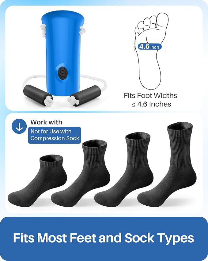 Jellas Sock Aid for Putting On Socks Kit,4.6 Inch Sock Helper for Seniors | Flexible Long Rope Design, Easy Put On Take Off Socks, Comfort Independence Helper, Blue