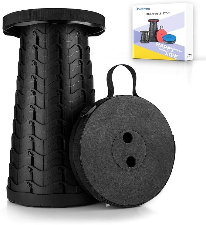 Upgraded Folding Stool Lightweight Yet More Sturdy with Load Capacity 400lbs Portable Collapsible Stool for Camping Fishing Hiking BBQ (Black)