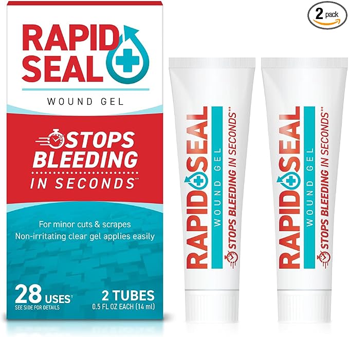 Rapid-Seal Wound Gel (2 Tubes) | Stops Bleeding in Seconds | Ideal for Cuts, Scrapes and Razor Nicks for Emergency First Aid Supplies