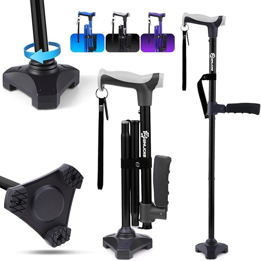 Adjustable Walking Cane for Women & Men for Stability, Self Standing Cane with Second Handle for Standing, 350lbs Heavy Duty Foldable Collapsible Folding Cane, Walking Sticks for Seniors & Adult