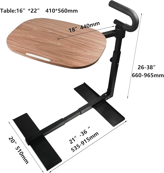 Adjustable Swivel Tray Table for Recliner, 360° Rotating TV Tray Table with Support Handle, Built-in Cup Holder & Metal Pen Holder, Height Adjustable Overbed Side Table for Seniors, Sofa, Bed, Eating, Working