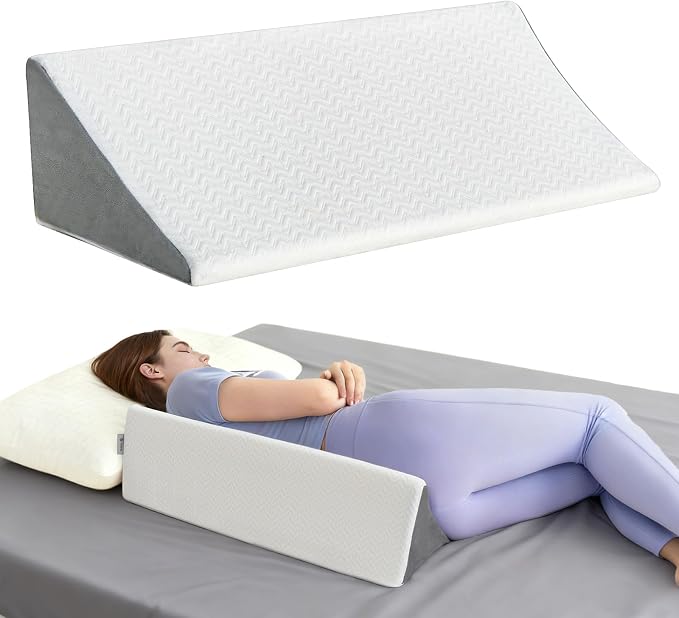 Vekkia Wedge Pillow for Side Sleeping, Ergonomic Back Support Pillow with High-Density Foam for Pregnancy Support, Back Pain, Preventing Bedsores, Surgery Recovery, Removable Cover, White/Gray