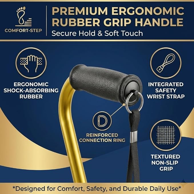 PARLORA Walking Cane 4 Prong for Stability - 3-in-1 Foldable Heavy Duty Cane with Interchangeable Quad & Single Bases, 8 Adjustable Heights, Offset Handle & Wrist Strap for Women, Men & Seniors