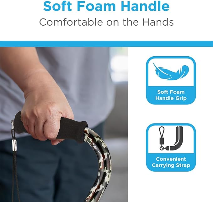 NOVA Offset Walking Cane for Seniors, Men & Women – Lightweight Adjustable Walking Cane with Soft Foam Grip, Wrist Strap, Anti-Rattle Lock & Non-Slip Tip – Stylish Mobility Aid