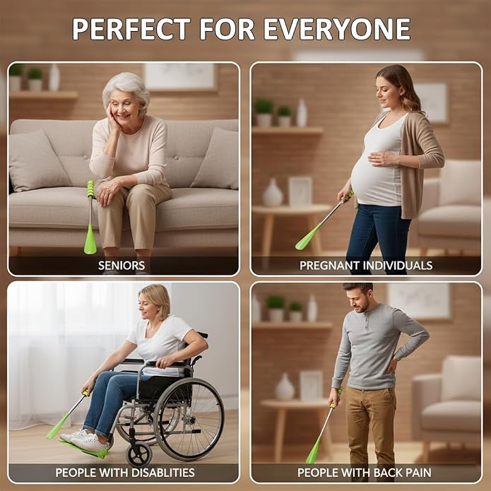 Shoe Horn Long Handle - 4 Pcs Telescopic Stainless Steel Shoe Horns 12-28 Inch,Adjustable Extra Long Shoe Horn for Seniors,Adults,Pregnant Women,Lightweight Ergonomic Boot Horn for Easy Shoe&Boot Wear
