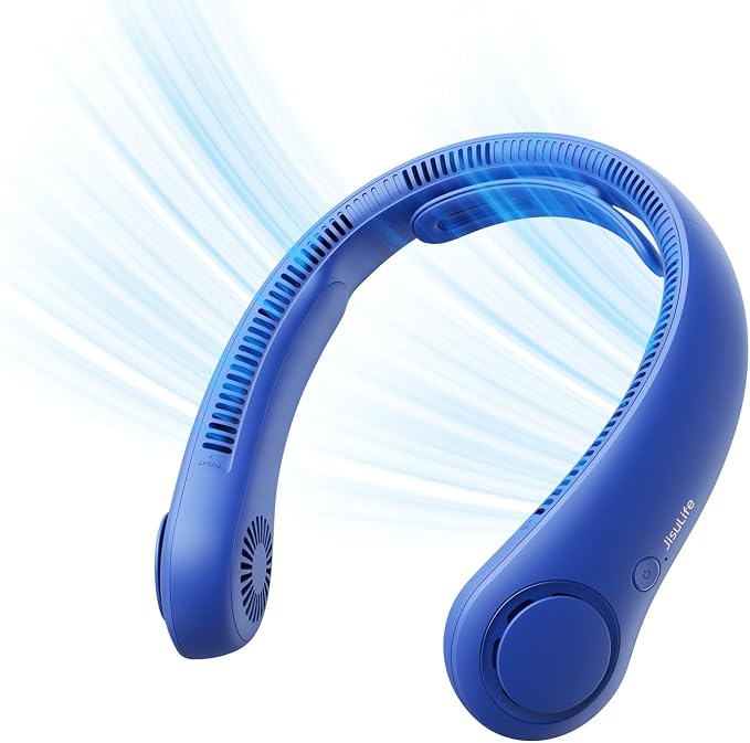 JISULIFE Portable Neck Fan Upgraded: Neckbrace Hands-Free, 5-Speed 6000 mAh | 25H Max Runtime, Personal Wearable Bladeless Rechargeable Fan for Outdoor/Travel/Concerts, Gifts for Women Men - Dark Blue