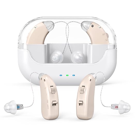 OTC Hearing Aids Rechargeable for Seniors, Lightweight Hearing Amplifiers for Adults with Intelligent Noise Reduction, Portable Behind-the-Ear Hearing Aid Headphones Comfortable Wearing