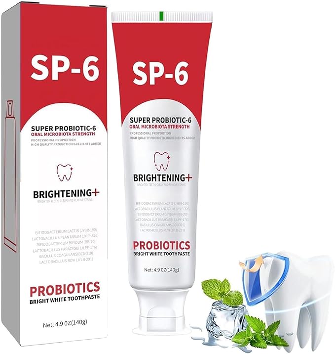 Sp-6 Super Probiotic Brightening Toothpaste, 6 Probiotics Formula for Gum Health,Strengthening Microbiota Oral Microbiota Strength for, Fluoride-Free, Fresh Mint Flavor, 4.9 OZ (Natural Mint-1PCS)